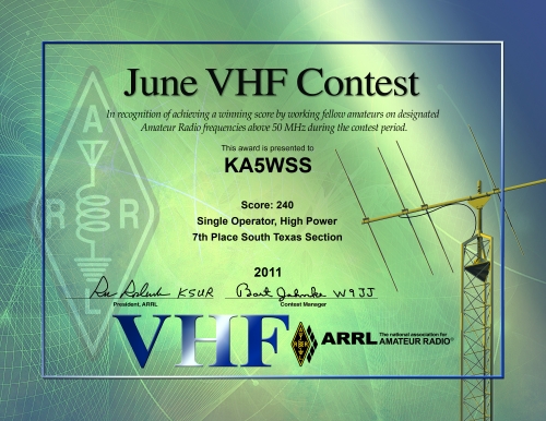 2011 June VHF certificate